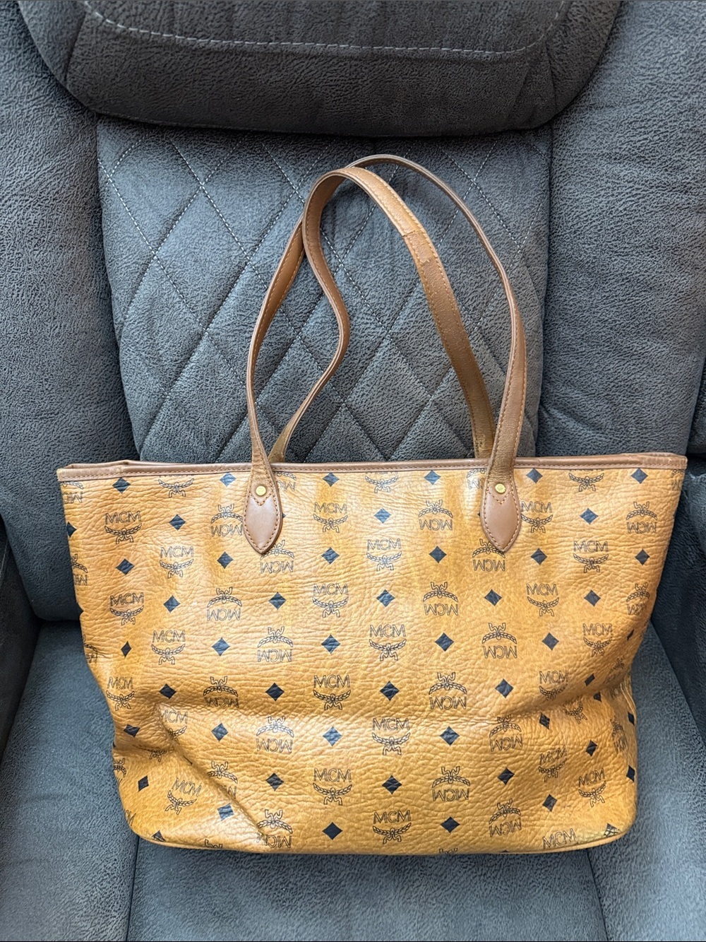 MCM Cognac Logo Visetos Tote with Bone Charm - Picture 3 of 8